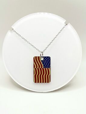 🇺🇸 Sterling Silver American Flag Pendant Necklace | 18” Chain | Patriotic Gift